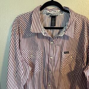 NWOT Wrangler Retro Women's Red Stripe Pearl Snap Long Sleeve Shirt Size 3XL